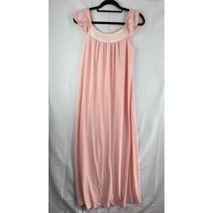 Vintage Peach Nightgown Women S/M Embroidered Flutter Sleeve